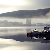 Buy canvas prints of Early Morning Mist Over Scalloway, Shetland. by Anne Macdonald