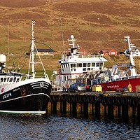 Buy canvas prints of Fishing Boats Blacksness Pier, Scalloway, Shetland by Anne Macdonald