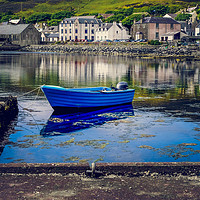 Buy canvas prints of Blue Boat At The Waterfront, Scalloway, Shetland by Anne Macdonald