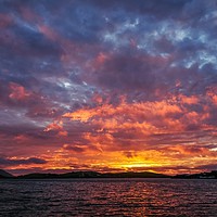 Buy canvas prints of Fiery Sunset From Burn Beach, Scalloway, Shetland. by Anne Macdonald