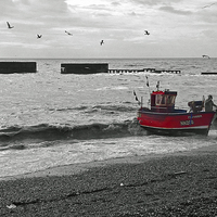 Buy canvas prints of Red Fishing Boat by Georgie Lilly