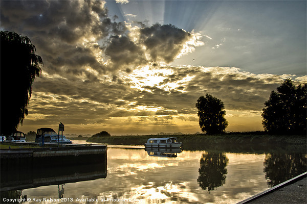 Early Morning Broads Cruise Picture Board by Ray Nelson