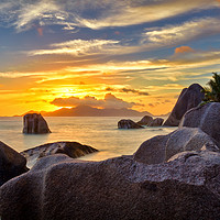 Buy canvas prints of sunset on seychelles by Silvio Schoisswohl