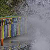 Buy canvas prints of Beach Huts and Wild Waves by Frank Etchells