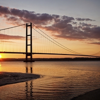 Buy canvas prints of  Breathtaking Sunset Over the Iconic Humber Bridge by P D