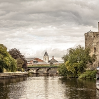 Buy canvas prints of Majestic Castle Watching over the Mighty River Tre by P D