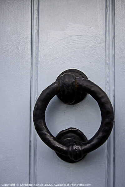 Black Door Knocker on Blue Wooden Door Picture Board by Christine Kerioak