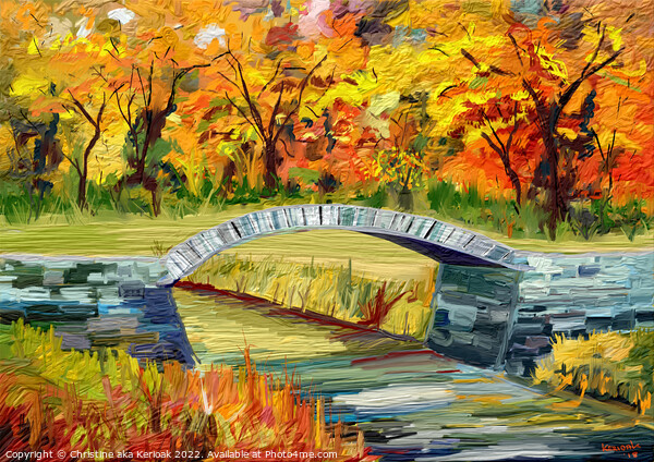 Blue Stone Bridge in Autumn Picture Board by Christine Kerioak