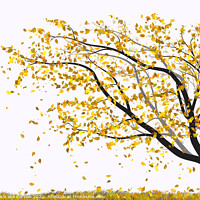 Buy canvas prints of Autumn Tree with Falling Leaves Ilustration by Christine Kerioak