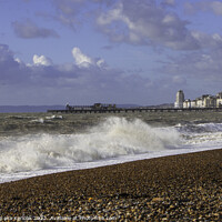 Buy canvas prints of Hastings Pier and Seafront from the Beach by Christine Kerioak