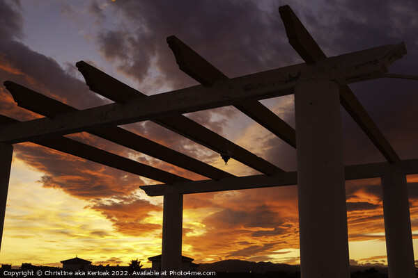 Sunset Silhouetting a Pergola Picture Board by Christine Kerioak