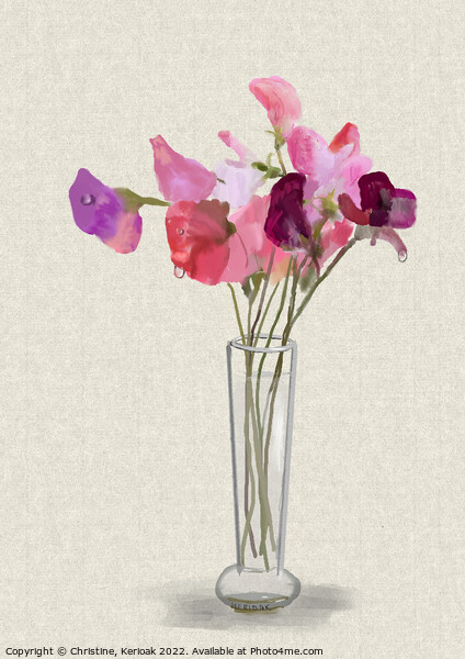 Sweet Peas Watercolour Painting Picture Board by Christine Kerioak