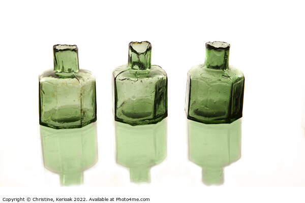 Three Green Glass Ink Bottles Picture Board by Christine Kerioak