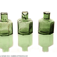 Buy canvas prints of Three Green Glass Ink Bottles by Christine Kerioak