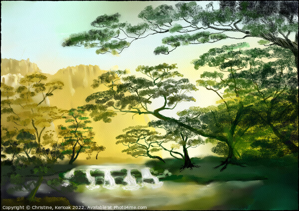 Waterfall Amoung the Trees - Painting Picture Board by Christine Kerioak