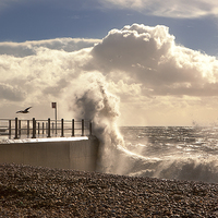 Buy canvas prints of Storm Waves Splashing Over Harbour Arm, Old Town,  by Christine Kerioak