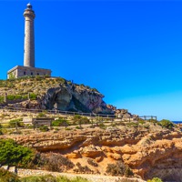 Buy canvas prints of Cabo de palos lighthouse on La Manga, Murcia, Spai by Dragomir Nikolov