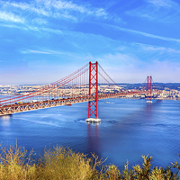 Buy canvas prints of Bridge of 25th April over river Tajo, Lisbon, Port by Dragomir Nikolov
