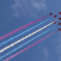 Buy canvas prints of Thrilling Red Arrows Display by Daniel Rose