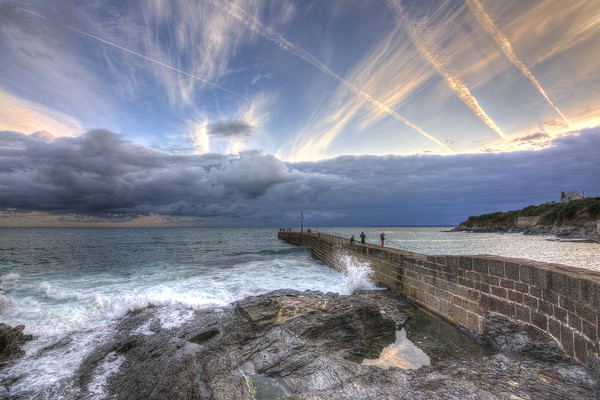 Porthleven Sky Lines Picture Board by Malcolm McHugh