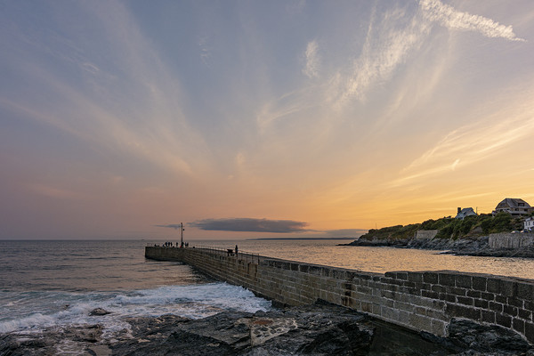 Sunset over Porthleven Pier Picture Board by Malcolm McHugh
