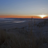 Buy canvas prints of  Sun going down on Camber beach by Stephen Prosser