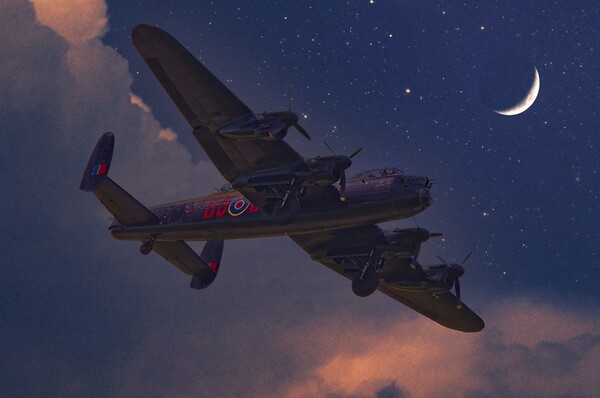 RAF Avro Lancaster Bomber in Moonlight Sky Picture Board by Martyn Arnold
