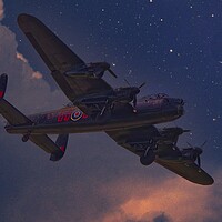 Buy canvas prints of RAF Avro Lancaster Bomber in Moonlight Sky by Martyn Arnold