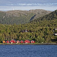 Buy canvas prints of Boathouses in Norway by Martyn Arnold