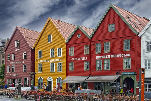 Historic Bryggen Buildings in Bergen Norway Picture Board by Martyn Arnold