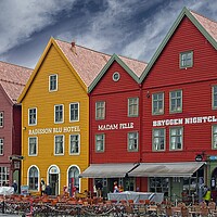 Buy canvas prints of Historic Bryggen Buildings in Bergen Norway by Martyn Arnold