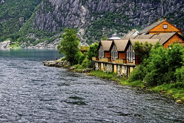Riverside Houses at Eidfjord Norway Picture Board by Martyn Arnold