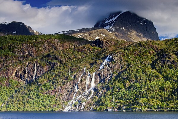 Nordfjord Waterfalls and Mountains, Norway Picture Board by Martyn Arnold