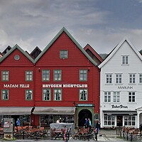 Buy canvas prints of Bryggen Wooden Buildings, Bergen, Norway by Martyn Arnold