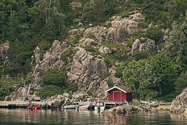 Lysefjord Boathouse Norway Picture Board by Martyn Arnold