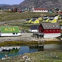 Buy canvas prints of Coloured Houses in Narsaq Town Southern Greenland by Martyn Arnold