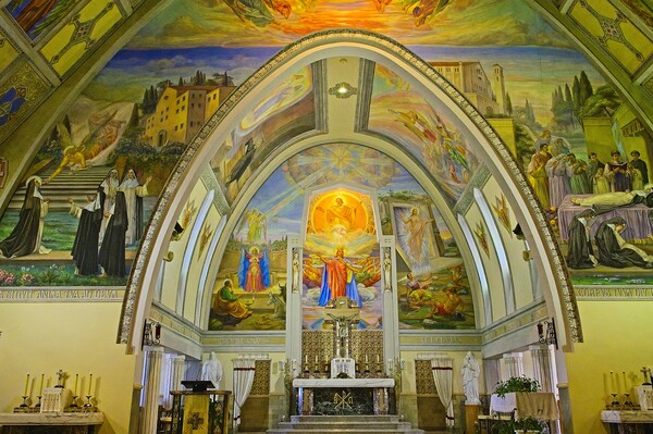 Church Fresco Paintings - St. Amelie Church Baie-Comeau Quebec Picture Board by Martyn Arnold