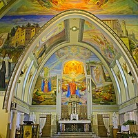 Buy canvas prints of Church Fresco Paintings - St. Amelie Church Baie-Comeau Quebec by Martyn Arnold