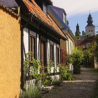 Buy canvas prints of Cobbled Street in Visby Sweden by Martyn Arnold