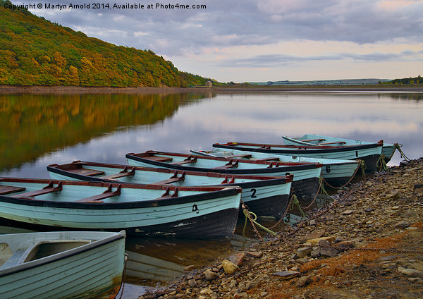  Rowing boats on the twilight lake Picture Board by Martyn Arnold