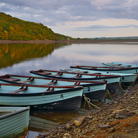 Buy canvas prints of  Rowing boats on the twilight lake by Martyn Arnold
