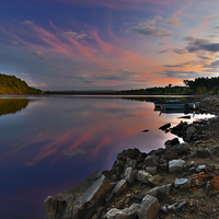 Buy canvas prints of Evening sky at Tunstall Reservoir County Durham by Martyn Arnold