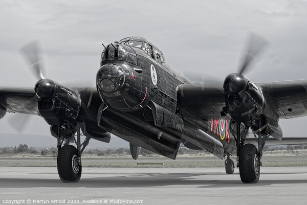 Avro Lancaster WWII Bomber - monochrome Picture Board by Martyn Arnold