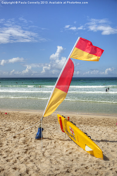 Lifeguards Flag and Surfboard Picture Board by Paula Connelly