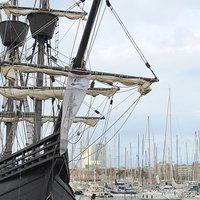 Buy canvas prints of Replica Tall Ship Barcelona by Jean Gill
