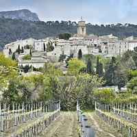 Buy canvas prints of Sablet village and vineyard France by Jean Gill