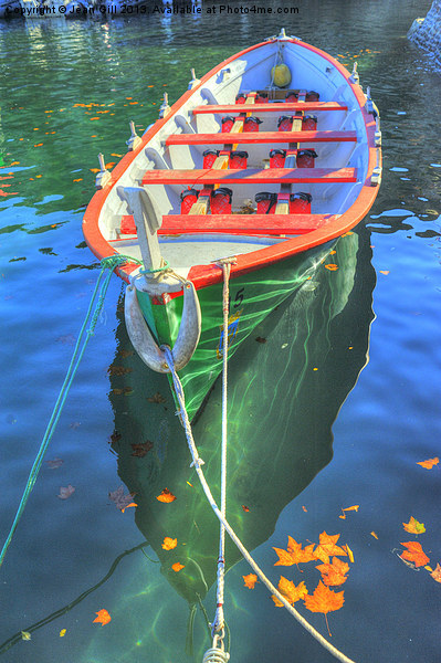 Dinghy and autumn leaves Picture Board by Jean Gill