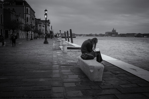Reading Alone in Venice Picture Board by Jean Gill