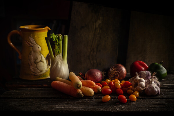 Old Maestra Vegetables Picture Board by Jean Gill