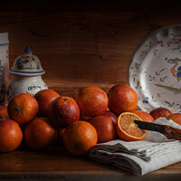 Buy canvas prints of Old Maestra Blood Oranges and French Faience Pottery by Jean Gill